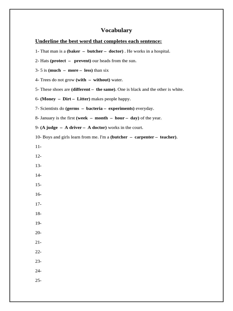 Vocabulary Completion Exercises | PDF