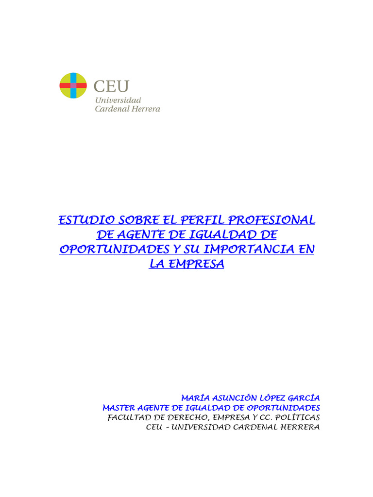 Perfil del Agente de igualdad en la Empresa | PDF | Estudios de género ...
