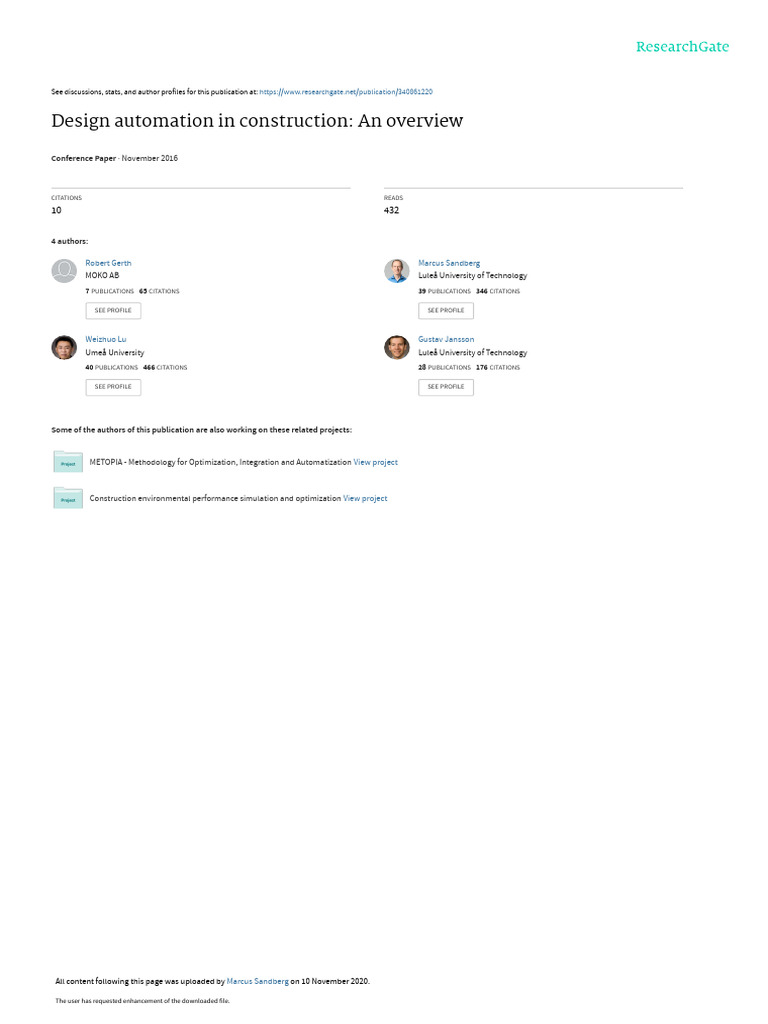 Sandberg Et Al Design Automation in Construction An Overview | PDF ...