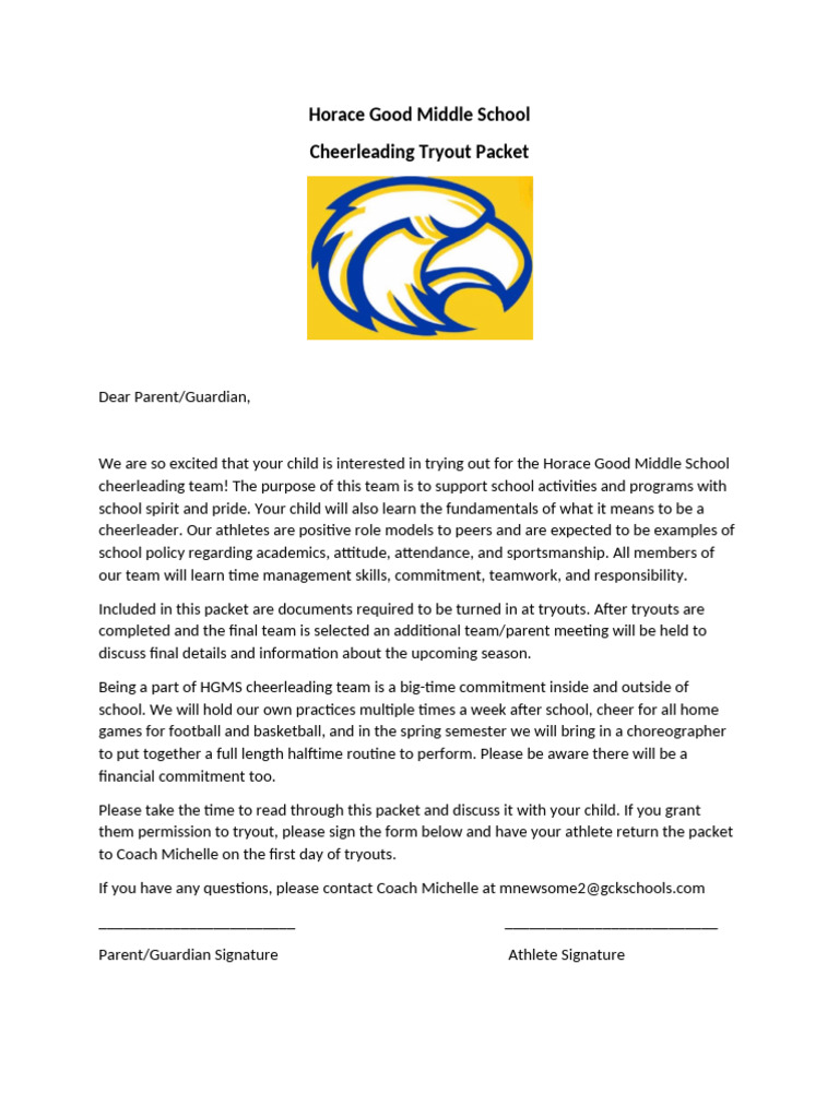 HGMS Cheerleading Tryout Packet | PDF | Cheerleading | Social Psychology