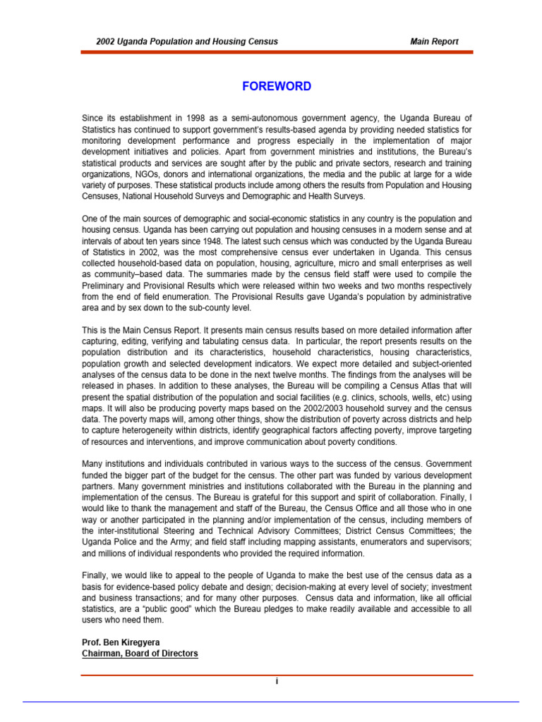 2002 Uganda Population Census Report | PDF | Census | Demography