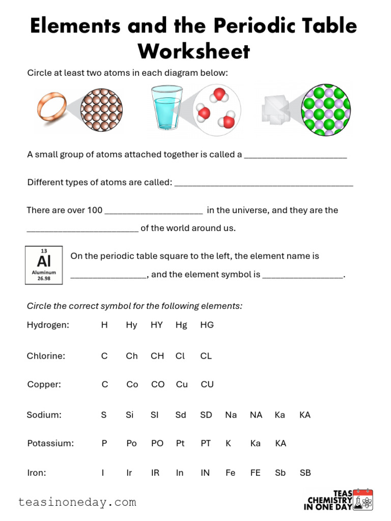 Elements Periodic Table Worksheet | PDF | Chemical Elements | Metals