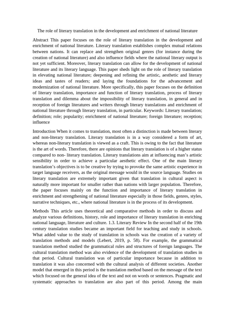 The Role of Literary Translation in The Development and Enrichment of ...