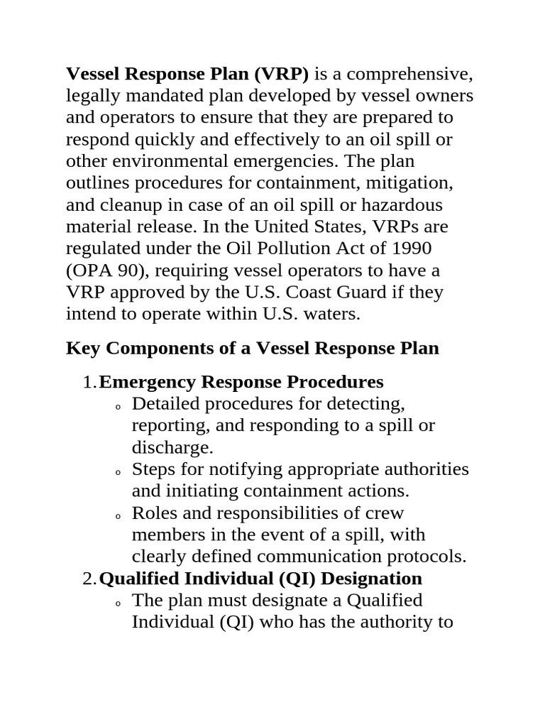 Vessel Response Plan Overview | PDF | Oil Spill | Environmental Issues