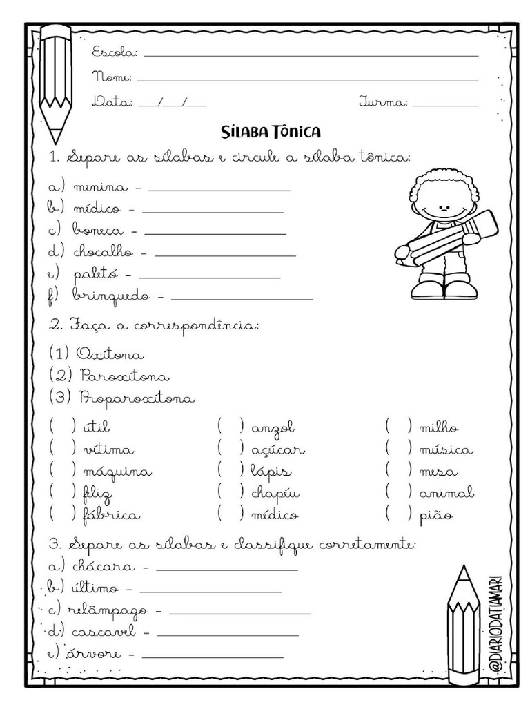 atividade sobre sílaba tônica | PDF