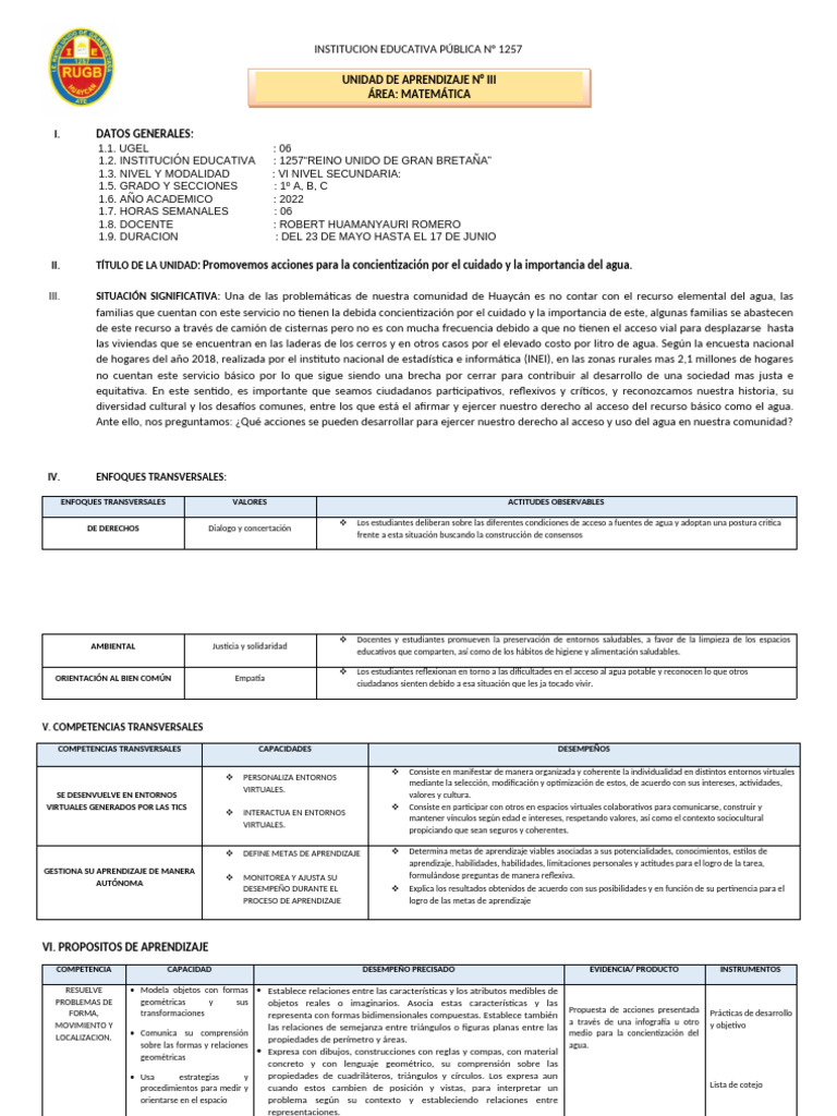 Unidad de Aprendizaje Nº3 - 1º Sec | PDF | Geometría | Aprendizaje