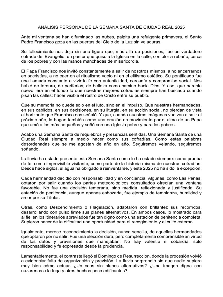 Semana Santa 2025 en Ciudad Real: Análisis | PDF | Fiestas cristianas y ...