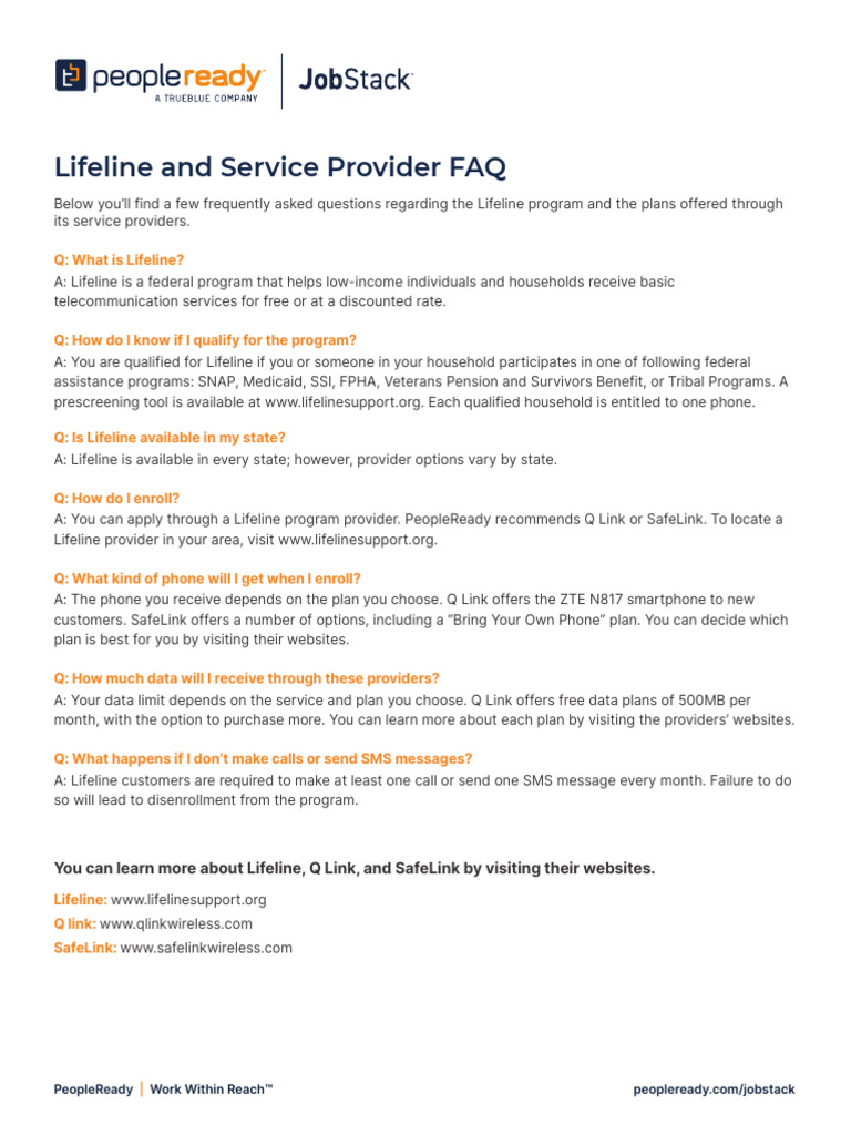 Lifeline Program FAQs and Enrollment Guide | PDF