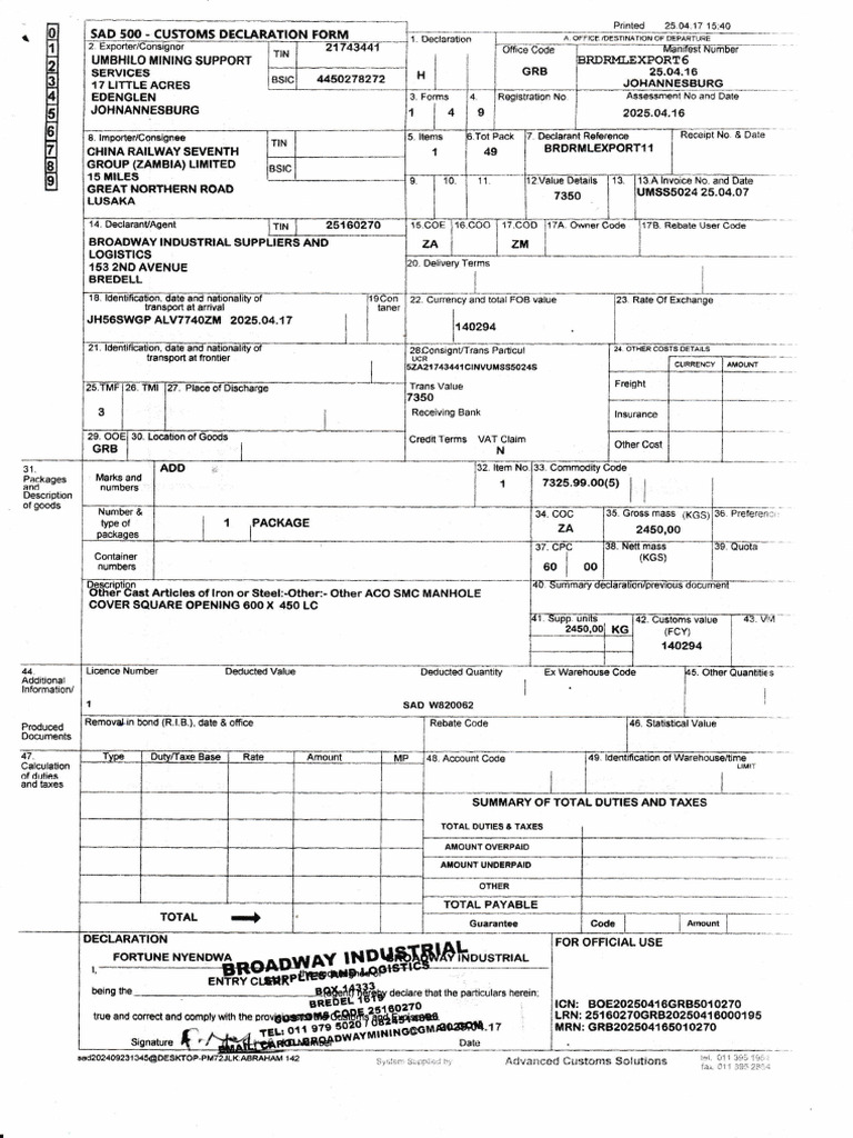 Customs Support Services Overview | PDF