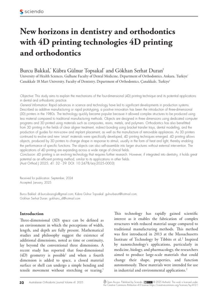 4D Printing Innovations in Orthodontics | PDF | 3 D Printing | Shape ...