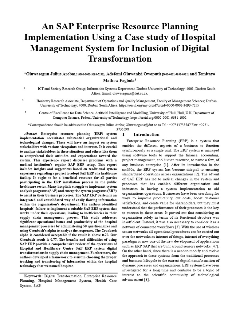 SAP ERP Implementation in Hospitals | PDF | Enterprise Resource ...