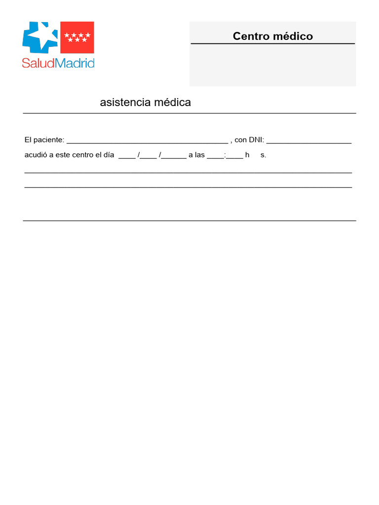 Justificante de Asistencia Médica Madrid | PDF