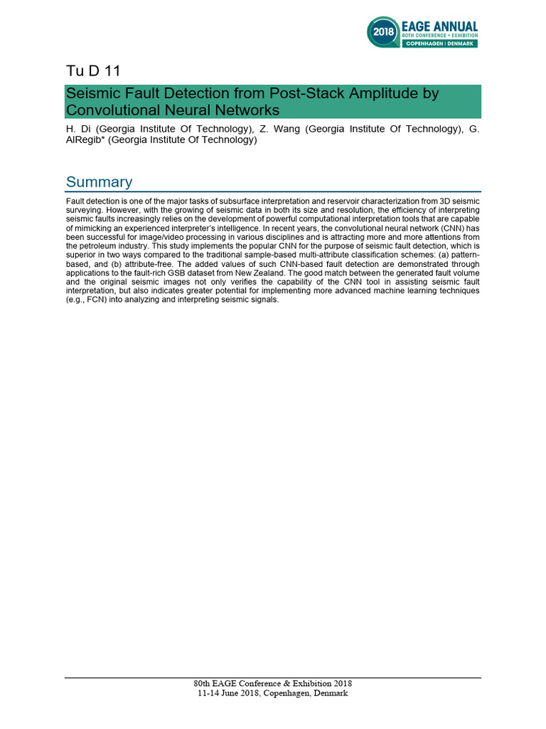 Seismic Fault Detection From Post-Stack Amplitude by CNN | PDF ...