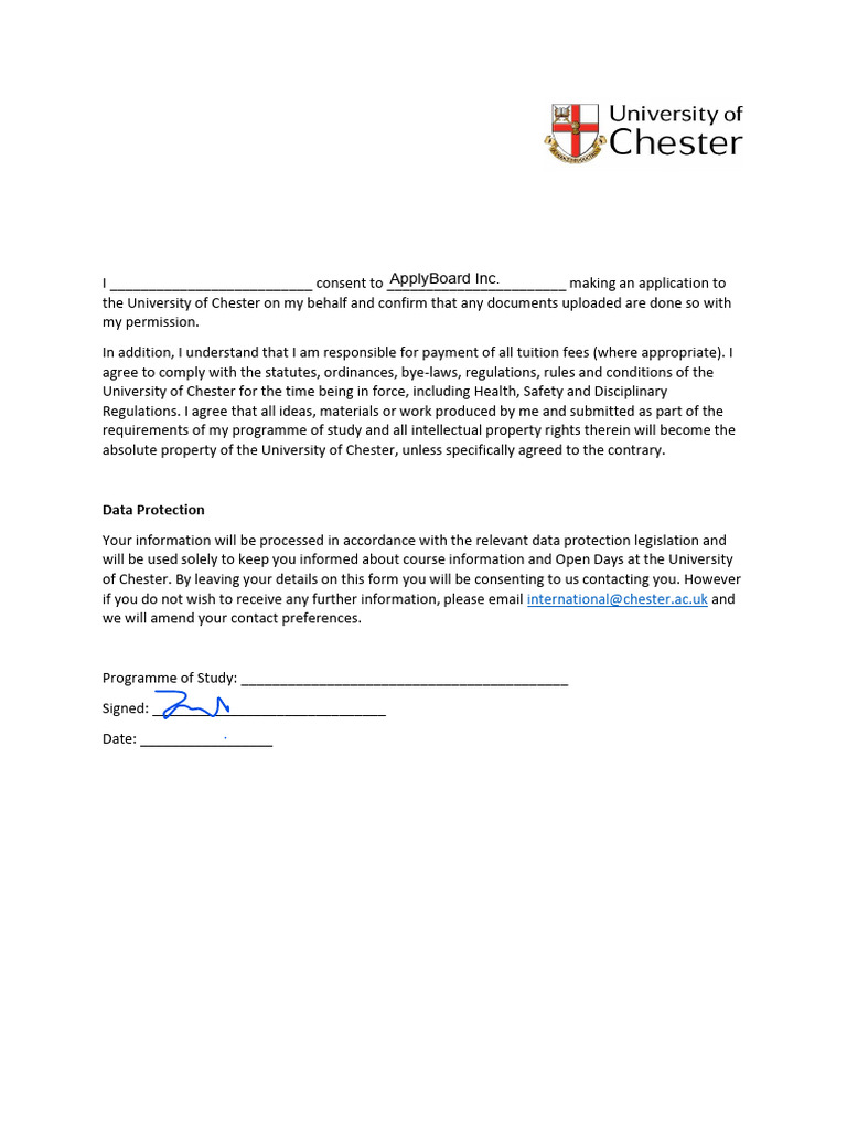 University of Chester Consent Form | PDF