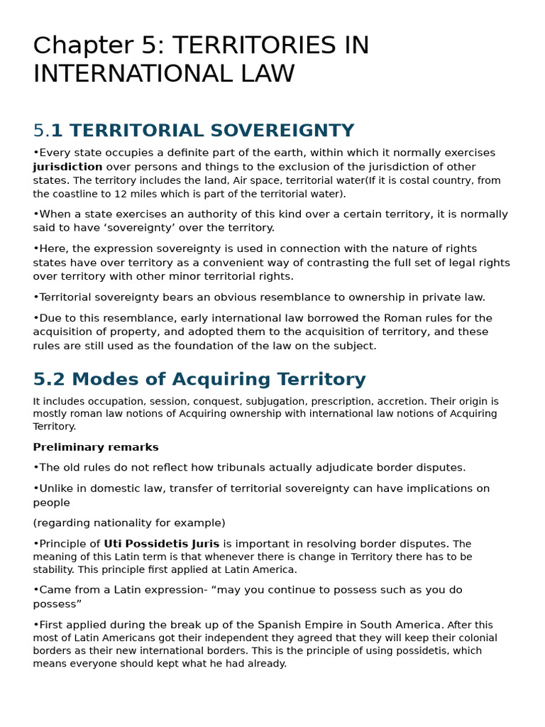Territorial Sovereignty and Acquisition | PDF | Self Determination ...