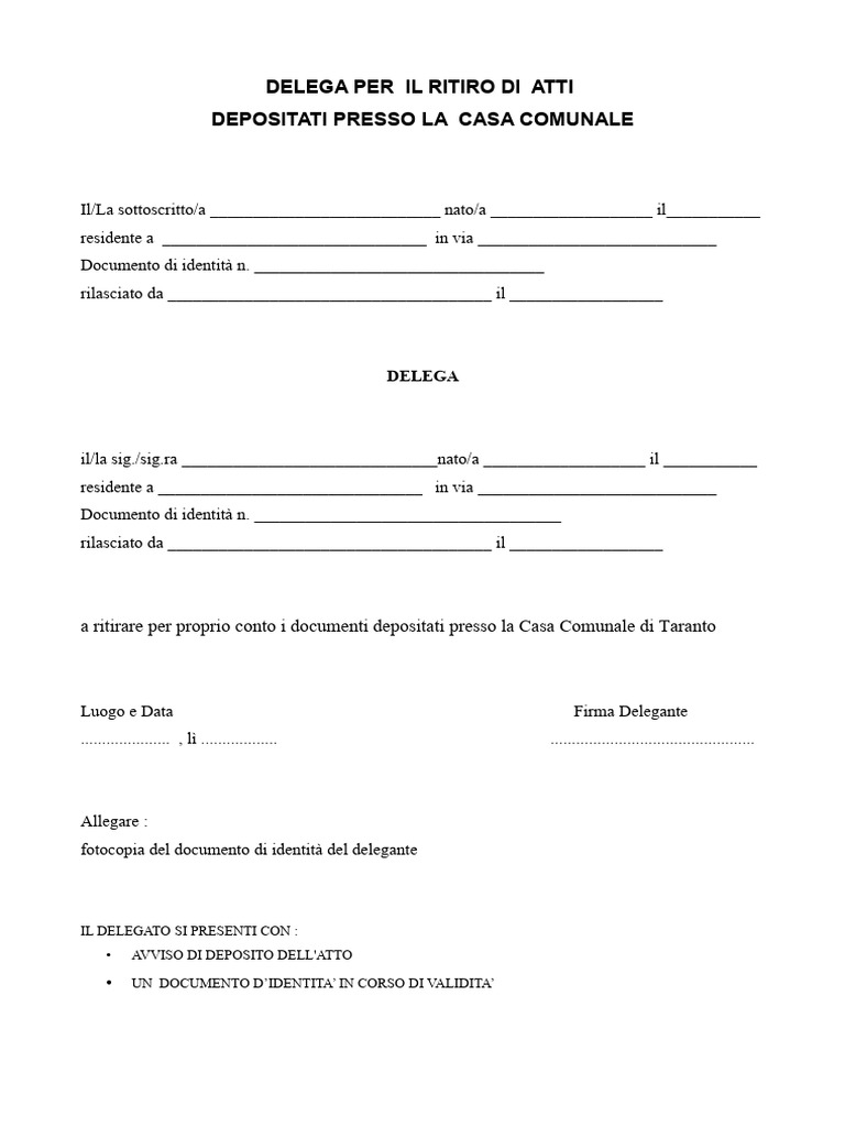 Modello Delega Ritiro Documenti | PDF