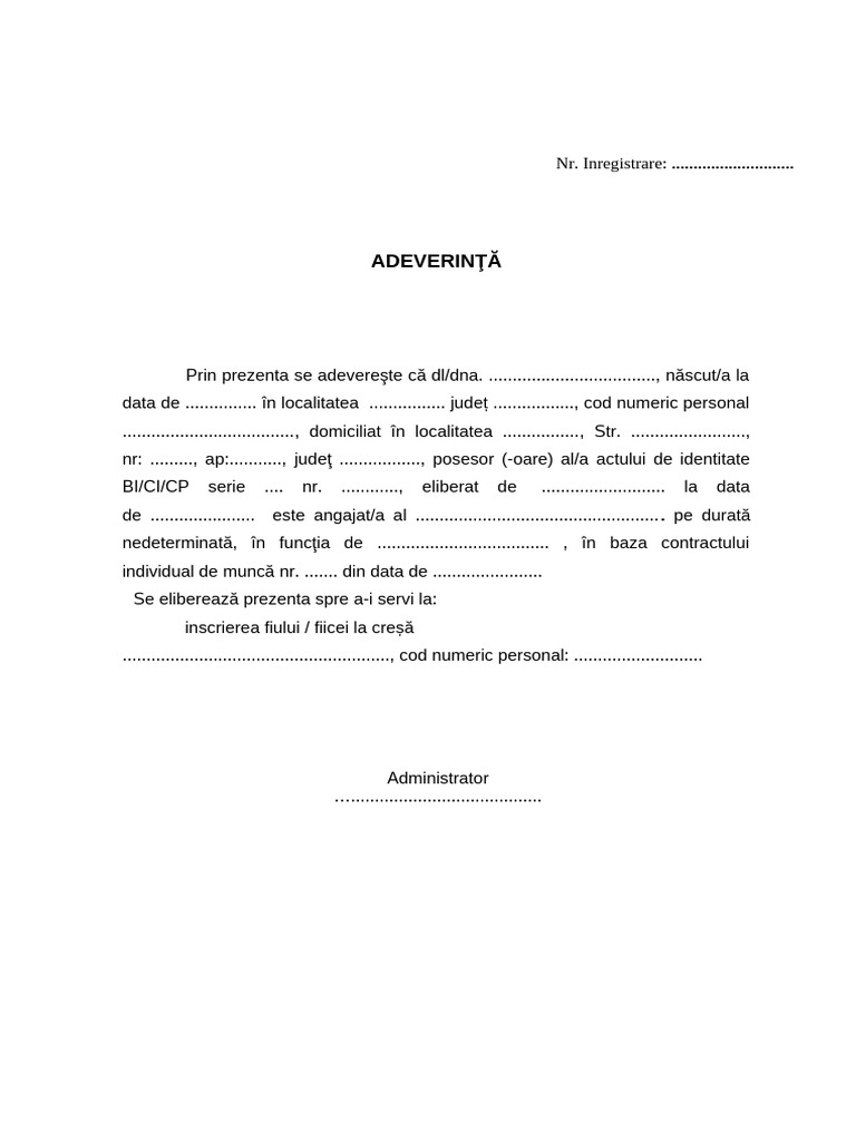 MODEL - Adeverinta GRADINITA | PDF