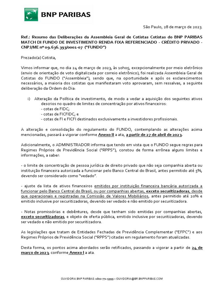 BNP Paribas Match DI FIRF Referenciado CP | PDF