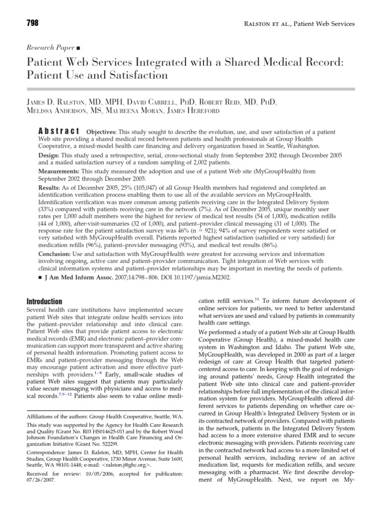 Patient Web Services Integrated With A Shared Medical Record Patient ...