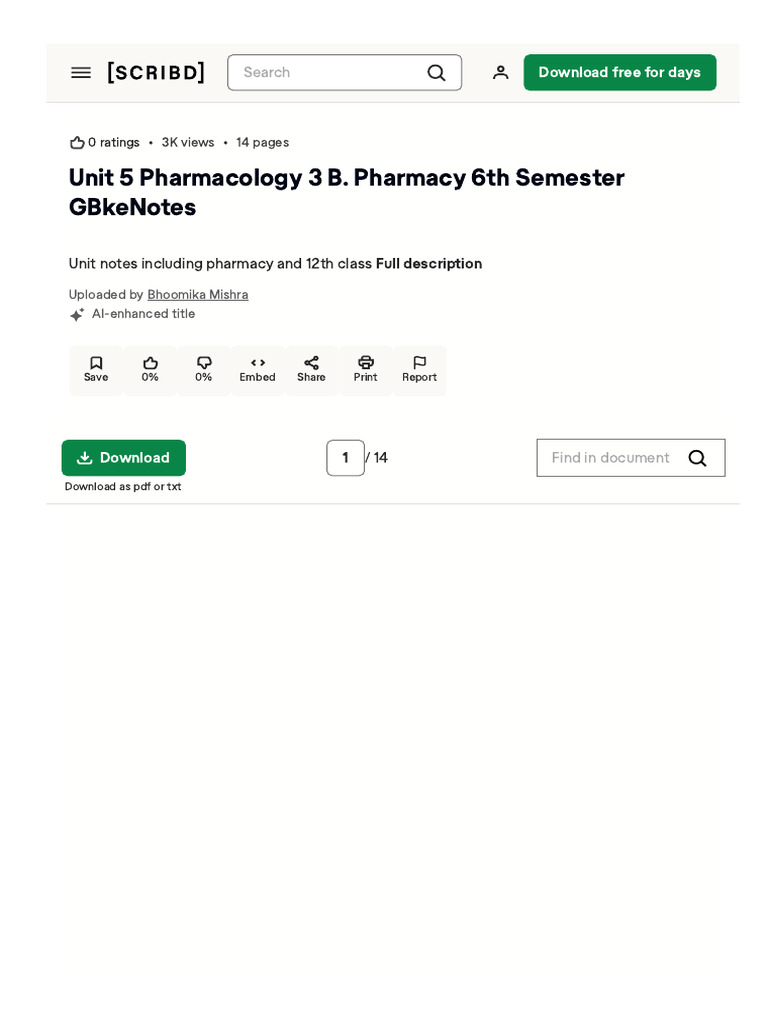 Document770995350unit 5 Pharmacology 3 B Pharmacy 6th Semester ...