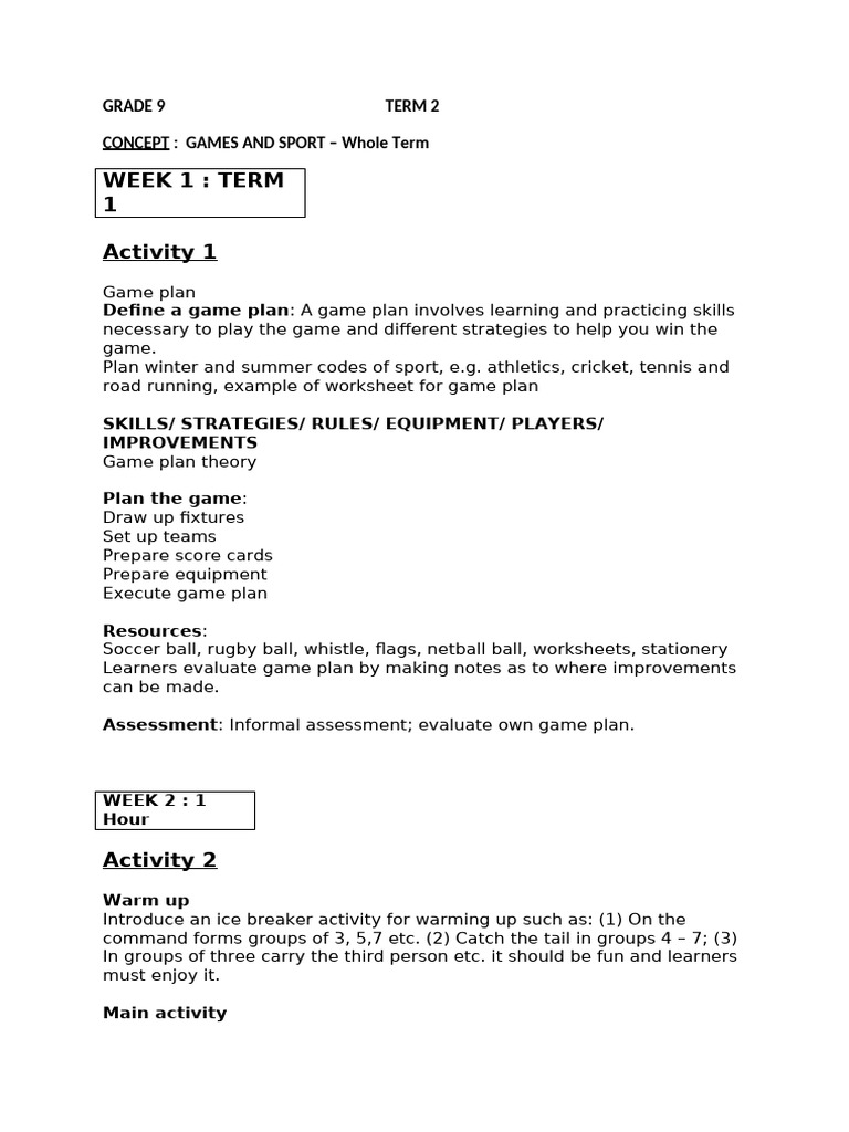 Grade 9 Game Plan In Sports Pdf Bowling Cricket Cricket