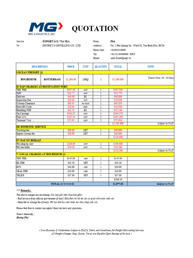 EXPORT FCL VIA SEA - HCM To NETHERLAND | PDF | Payments | Business