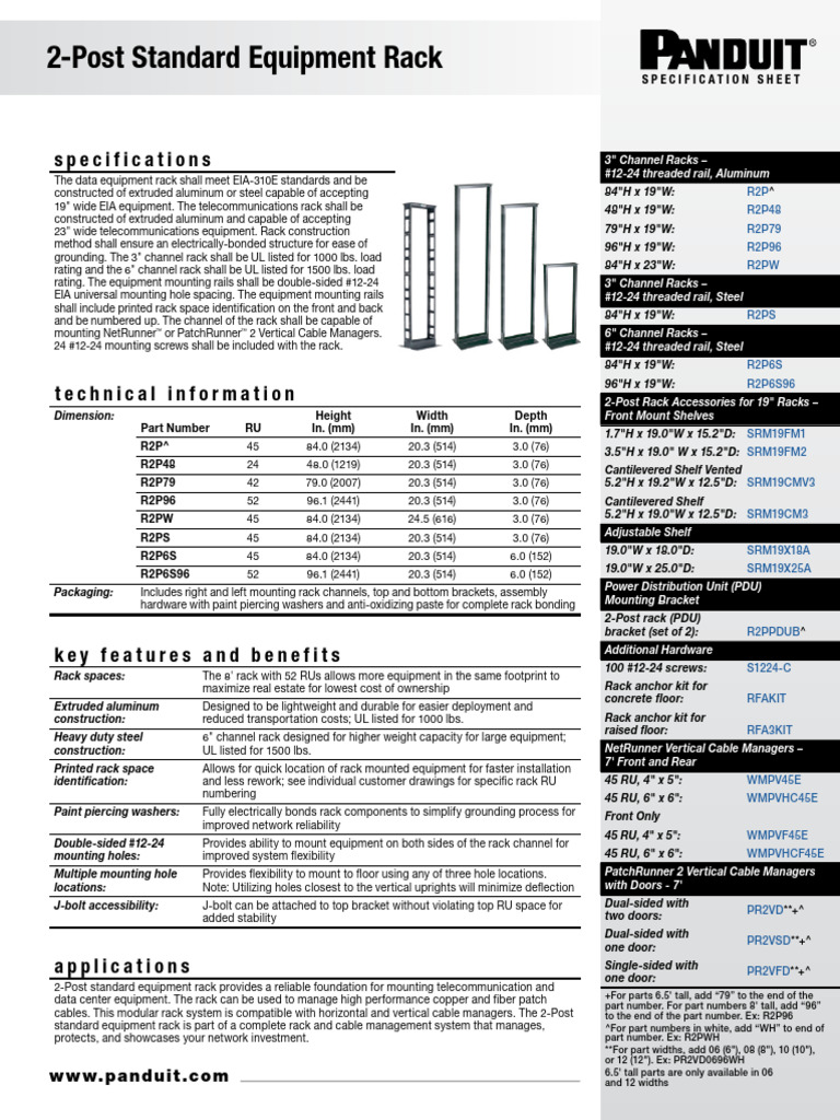 2-Post Standard Equipment Rack Specs | PDF | Equipment | Manufactured Goods