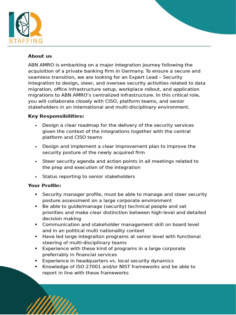 Security Integration Lead Role at ABN AMRO | PDF