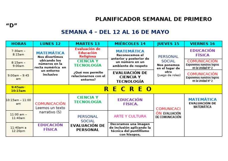PLANIFICADOR DEL 12 DE MAYO DE PRIMERO | PDF