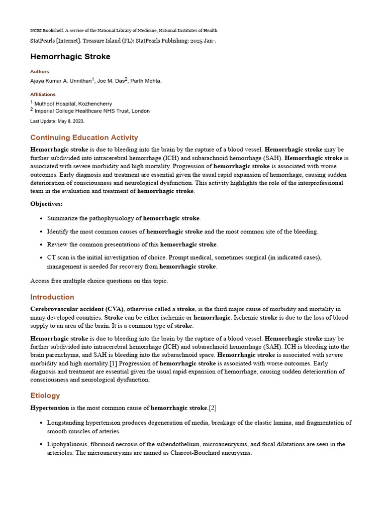 Overview of Hemorrhagic Stroke | PDF | Stroke | Angiography