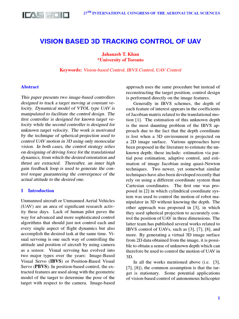3D Vision-Based UAV Tracking Control | PDF | Unmanned Aerial Vehicle ...