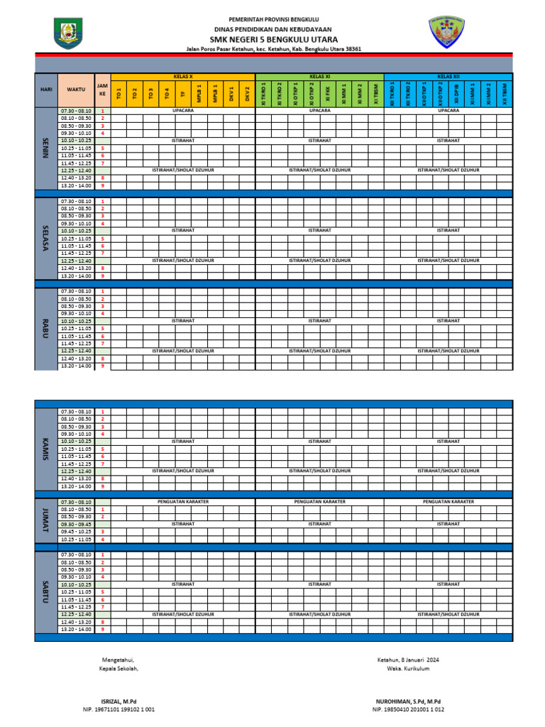 Jadwal Pelajaran Fix 2024 Pdf