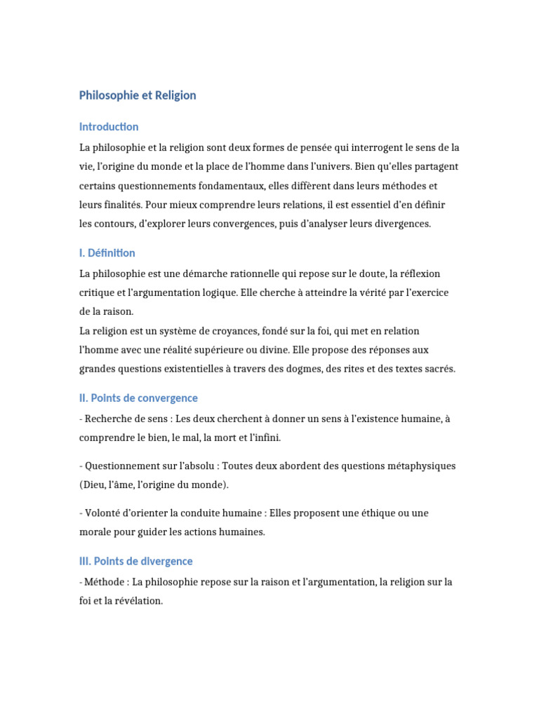 Philosophie et Religion : Définition et Divergences | PDF