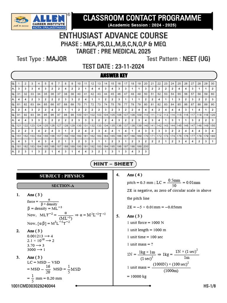 Physics Exam Answer Key 2024-2025 | PDF | Physics | Mechanics