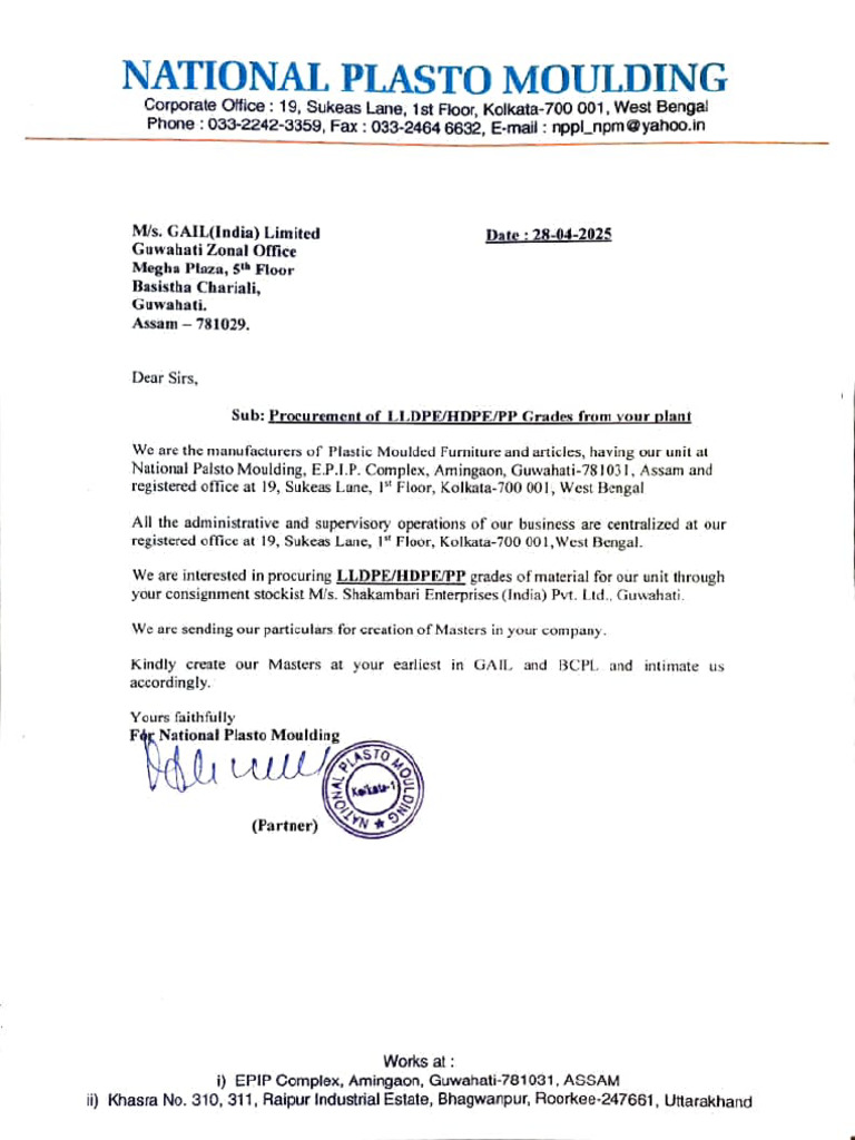Procurement of LLDPE Letter National Plasto Moudling | PDF