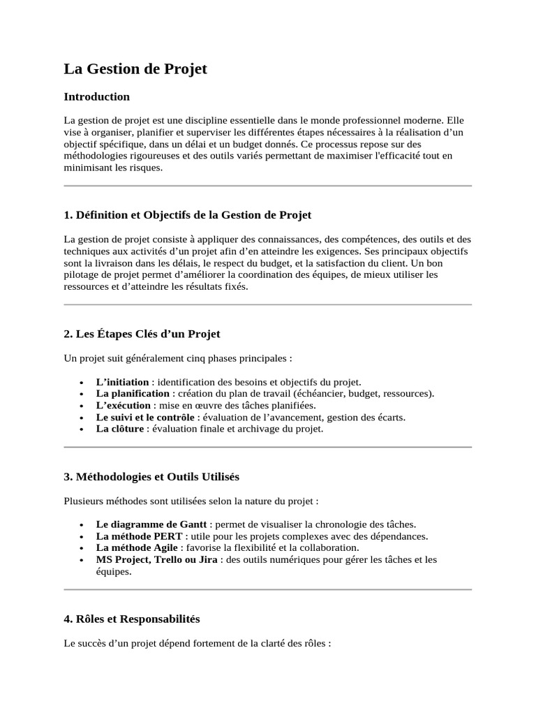 La Gestion de Projet | PDF | Gestion de projet | Business