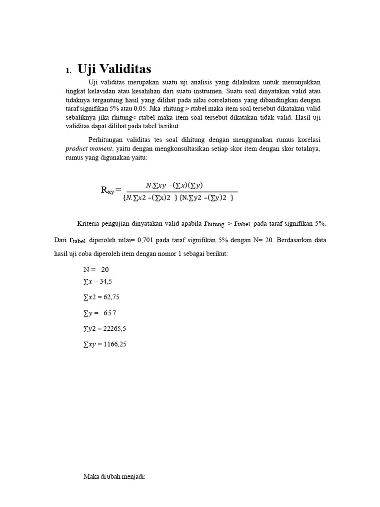 Uji Validitas Manual Soal 1. | PDF