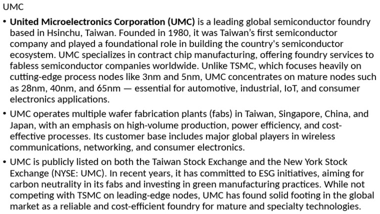 United Microelectronics Corporation Overview | PDF