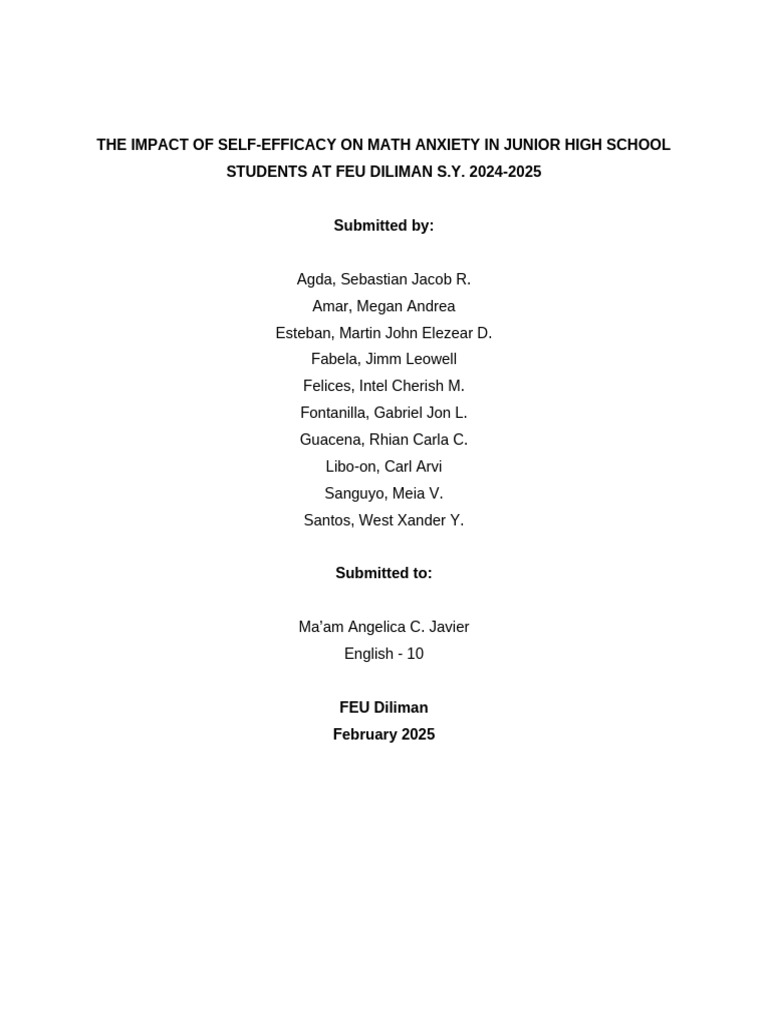 (REVISED) the Impact of Self-Efficacy on Math Anxiety in Junior High ...
