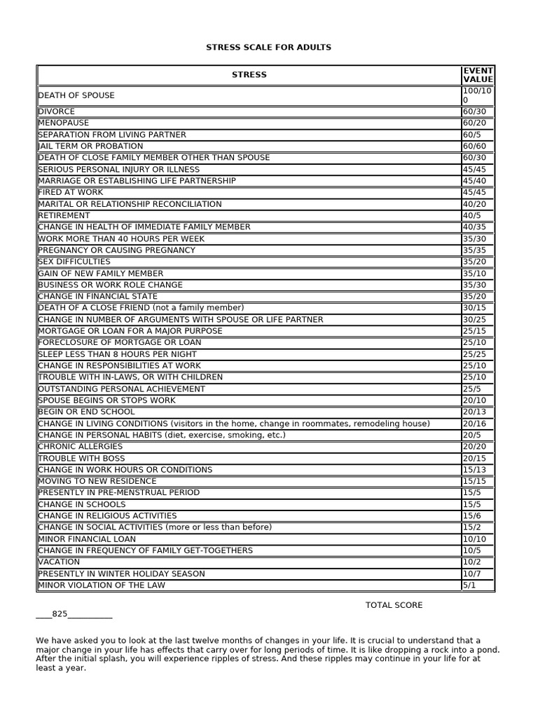 Major Life Stressors Assessment | PDF | Stress (Biology) | Family