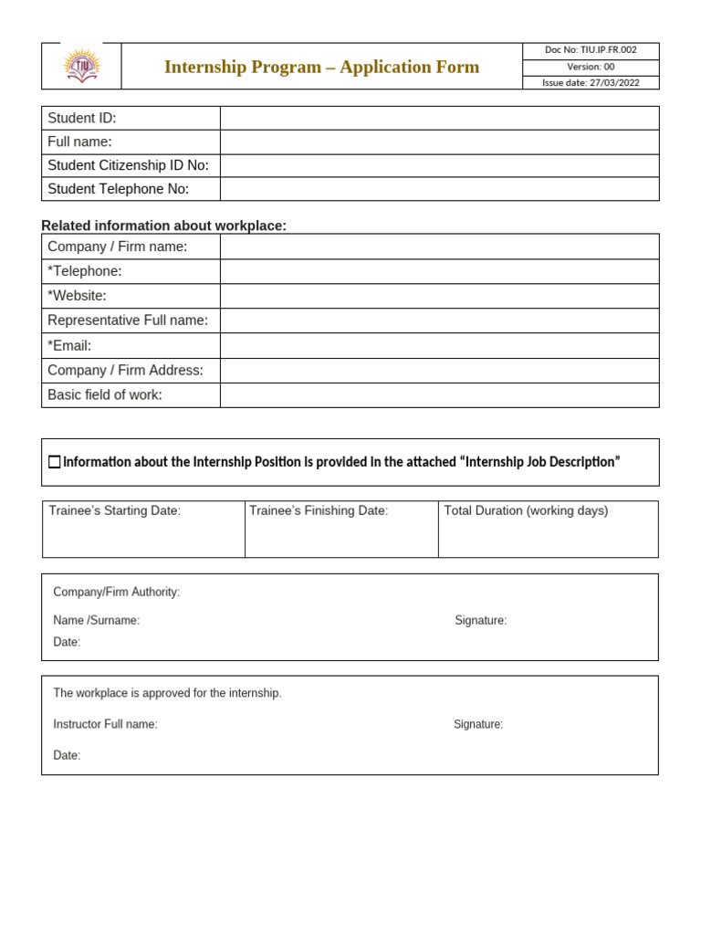 Internship Application Form | PDF