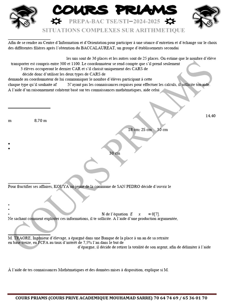 Situations complexes en mathématiques TSE | PDF