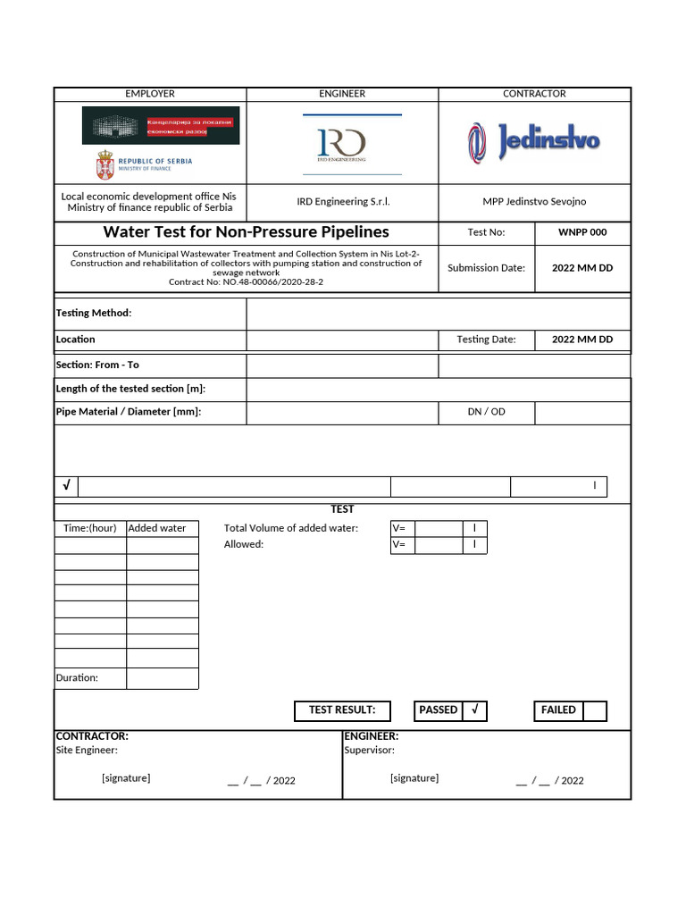 Water Pipeline Testing Results | PDF | Pipe (Fluid Conveyance) | Sewage