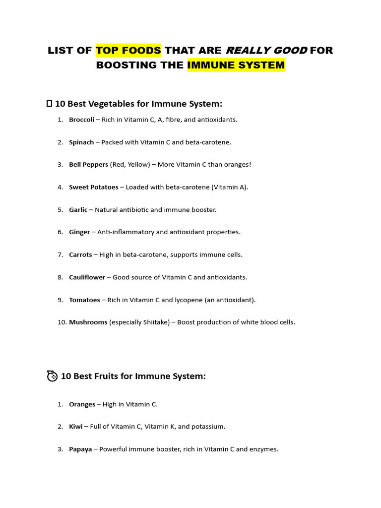 High in Immune System Food | PDF