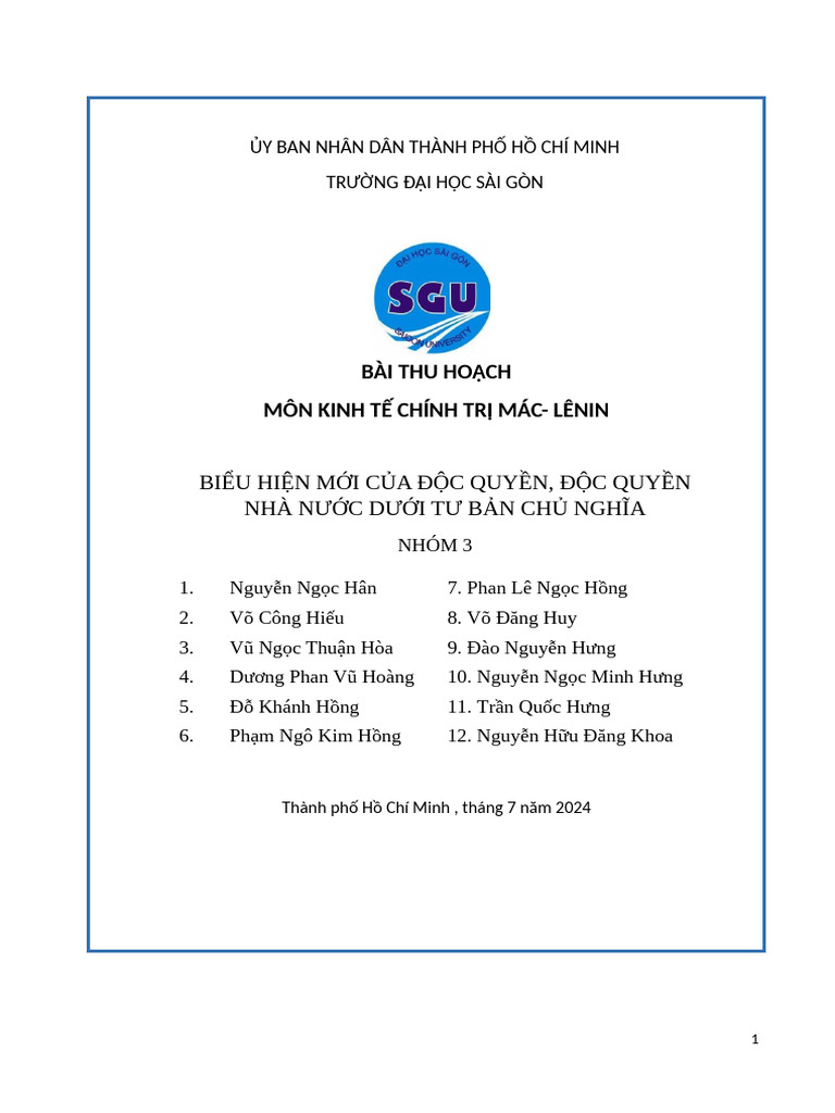 BIỂU HIỆN MỚI CỦA ĐỘC QUYỀN, ĐỘC QUYỀN NHÀ NƯỚC DƯỚI TBCN | PDF