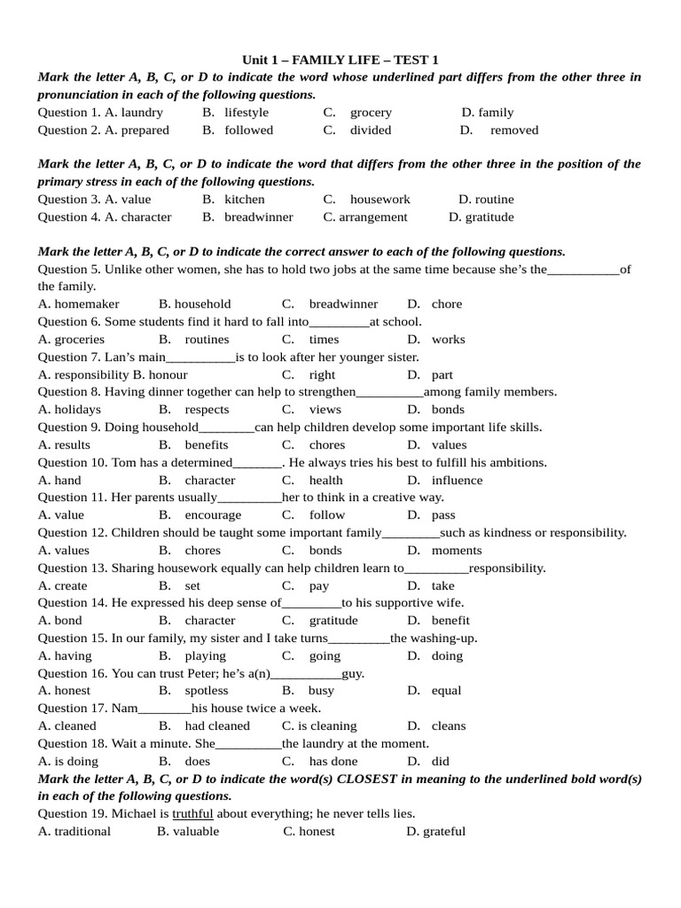 Tieng Anh 10 - unit 1 - test 2 | PDF