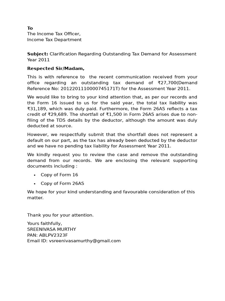 Tax Demand Clarification Request | PDF