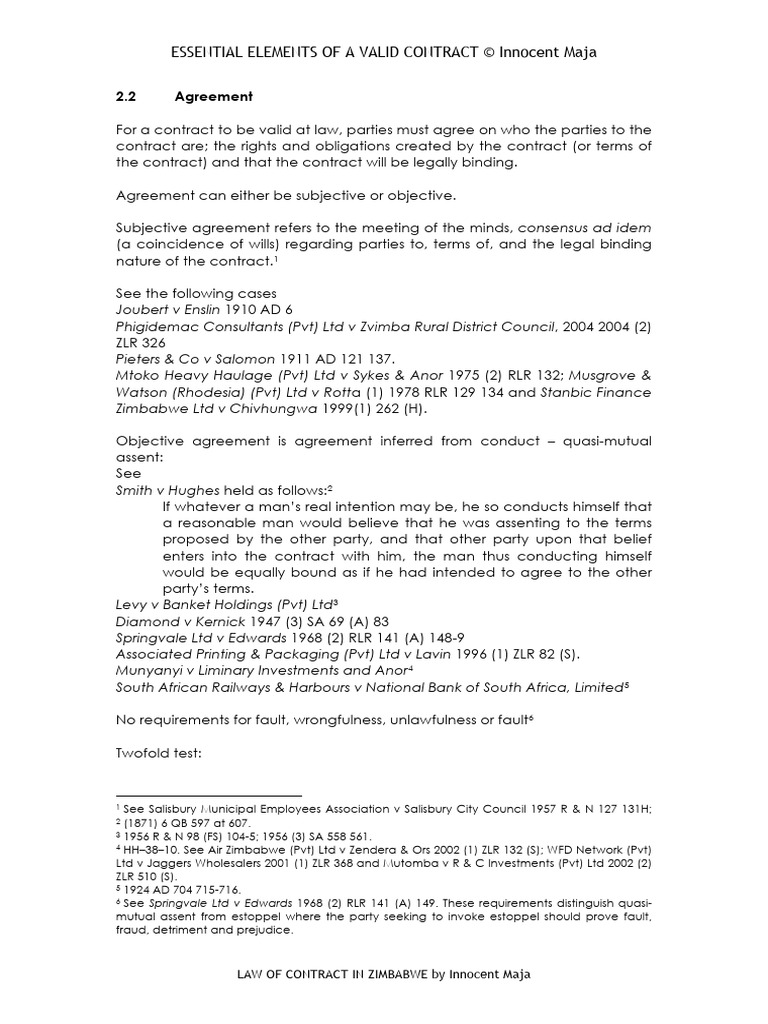 Valid Contract Requirements in Zimbabwe | PDF | Restraint Of Trade ...