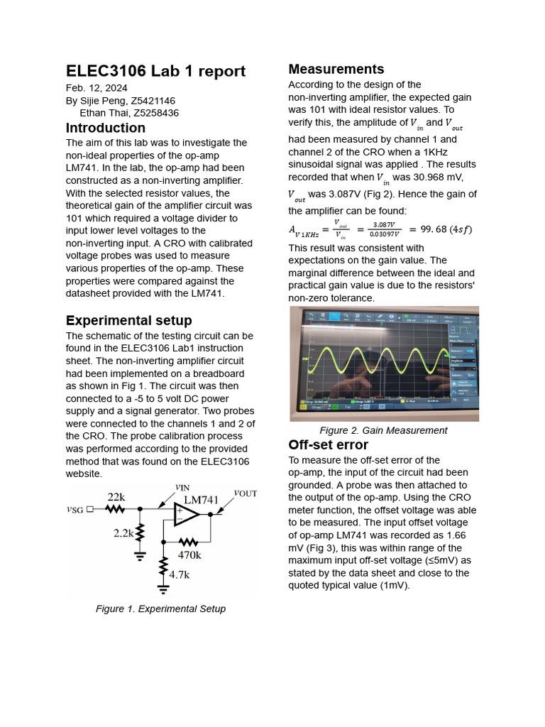 ELEC3106 Lab 1 | PDF | Operational Amplifier | Amplifier