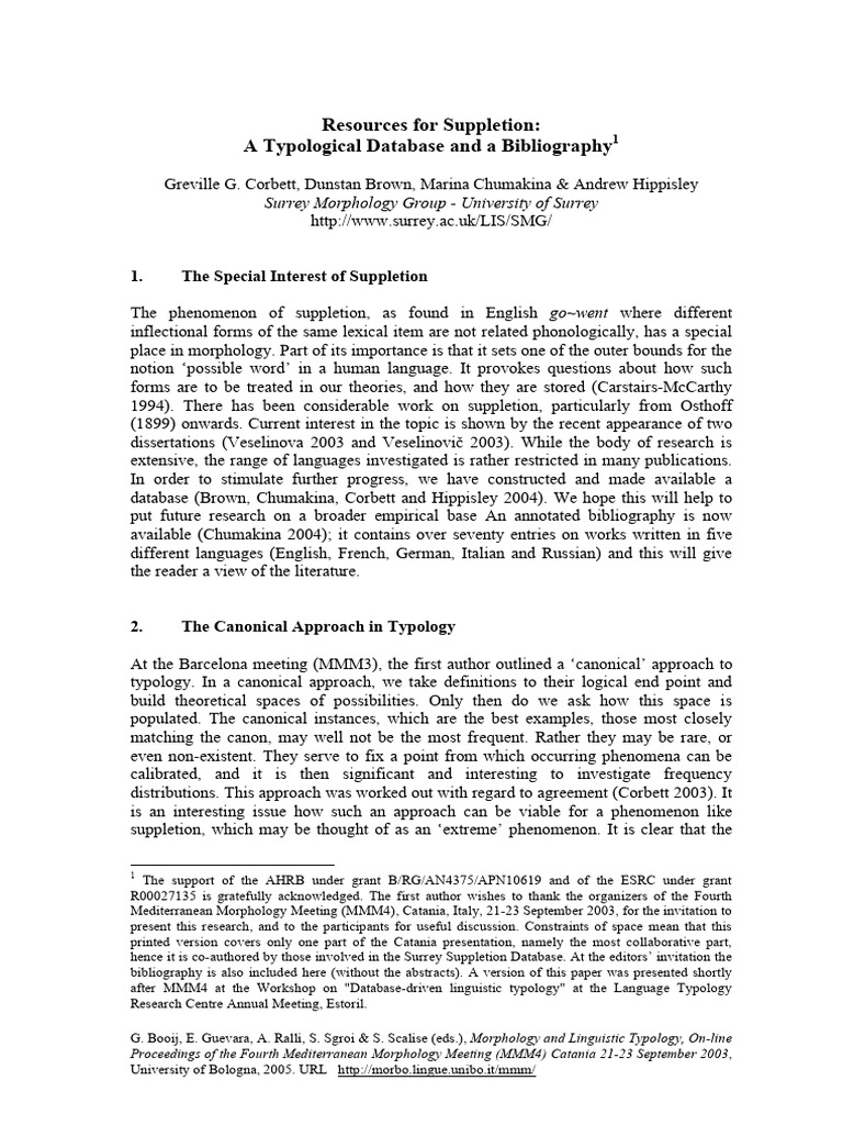 Typological Database of Suppletion | PDF | Morphology (Linguistics ...